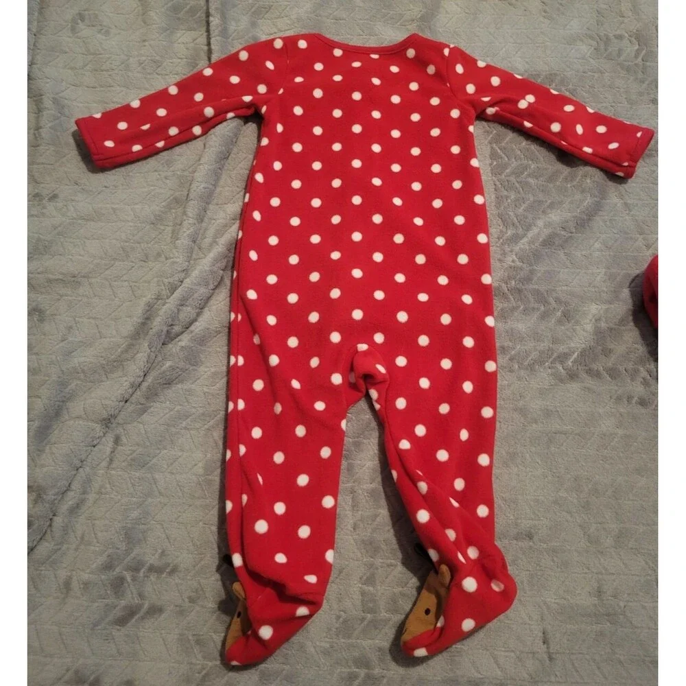 Carter's Just One You Red Sweater Dress & Polka Dot Reindeer Footed Pajamas 9M